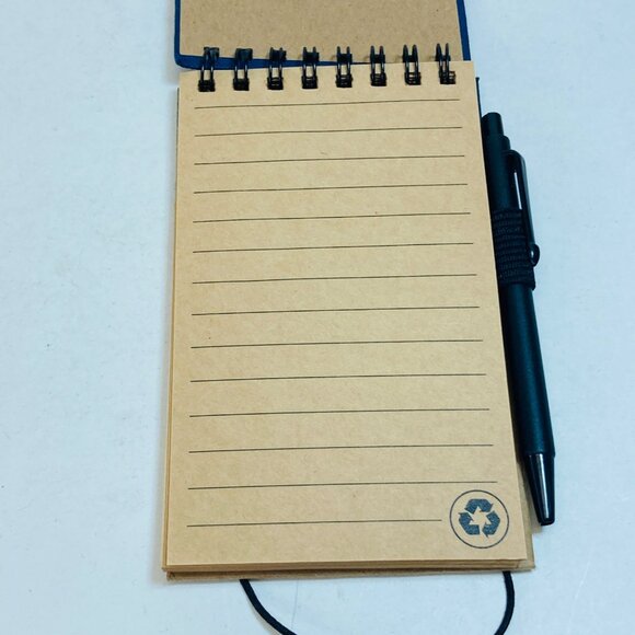 Breyer Spiral Notebook With Pen 4" x 6" Navy Tan Eco-Friendly Recycled Paper new - Picture 3 of 7
